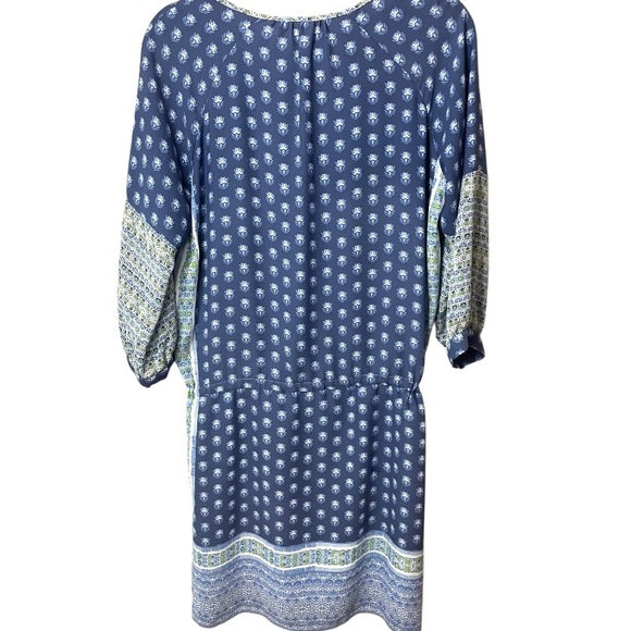 Gap Boho Mini Dress 3/4 sleeve Drawstring Blue Pockets SZ S EUC - Picture 5 of 8